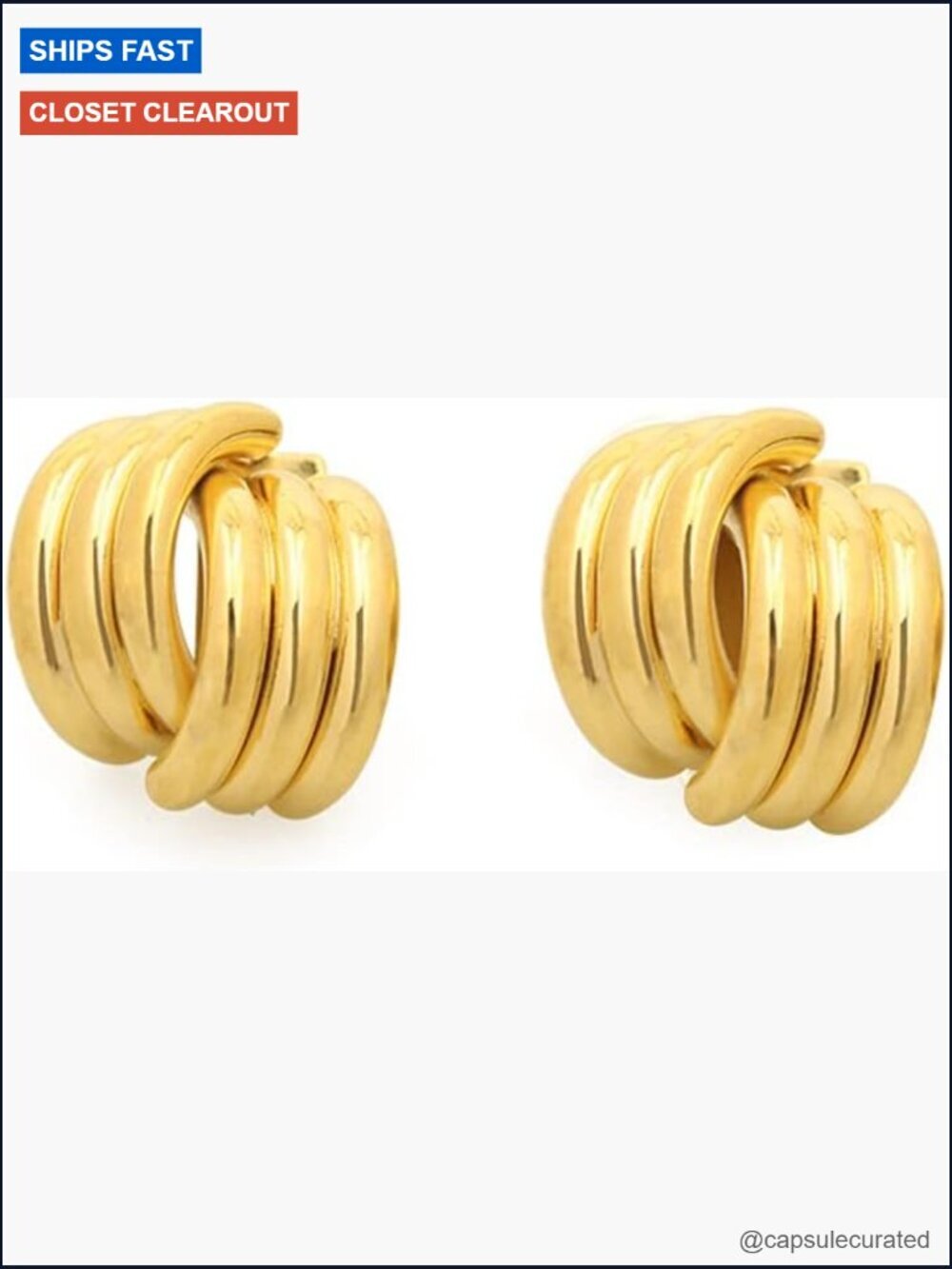 Chunky Interlocked Gold Hoop Earrings Lightweight Dangling Studs
